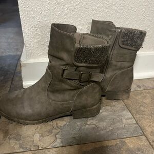 Maurices Taupe Faux-Leather Ankle Boots with Knit Cuff